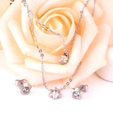 Fashion Flower Crystal Double Pendant Necklace Stainless Steel Jewelry Set For Female Wedding Necklace bijoux femme