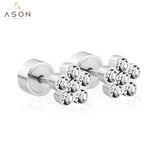 ASON – boucles d'oreilles en cristal blanc pour femmes/enfants, en acier inoxydable, en forme de fleur, couleur argent, bijoux à la mode, usage quotidien 