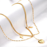 ASON Fashion Heart Cross Multi-layer Chain Pendant Necklace Gold Color Stainless Steel Choker for Women Jewelry Accessories