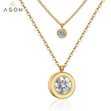 ASON – colliers ronds en zircone cubique pour femmes, chaînes multicouches en acier inoxydable, pendentifs de Style classique, vente en gros, pour mariage