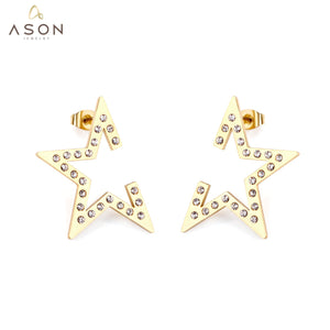 ASON-pendientes de estrella de moda para mujer, aretes de acero inoxidable 316L con circonita cúbica blanca, joyería de regalo de fiesta