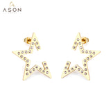 ASON Fashion Star Earring 316L Stainless Steel Stud Earrings with White Cubic Zirconia for Women Party Gift Jewelry