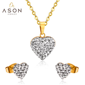 ASON Love's Heart Cubic Zirconia colgante collar pendiente moda fiesta boda accesorios collares de acero inoxidable 