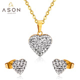 ASON coeur d'amour zircon cubique pendentif collier boucle d'oreille mode fête accessoires de mariage colliers en acier inoxydable 