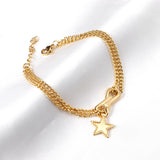 ASON Pulsera de doble cadena de color dorado de acero inoxidable 316L con amuleto de estrella, joyería de moda de 17 + 3cm, accesorios de joyería para regalo 