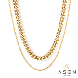 ASON Multi-layer Necklace Stainless Steel Cuban Link Cool Chain for Women Men Party Gift Jewelry Gold Color Choker Necklace