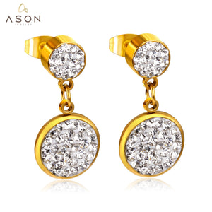 ASON Round Cubic Zircnia Drop Earrings Stainless Steel 2022 New Punk Earrngs for Girl/Women Daily Wear