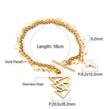 ASON Gold Color Star with Cross Charm Bracelets Stainless Steel Tree Pendant Link Bangles for Women Christmas Gift Jewelry