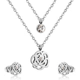 ASON Bridal Hollow Flower Pendant Necklace Small Stud Earrings Jewelry Set Gold Color for Women Stainless Steel For Women