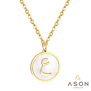 ASON – collier avec pendentif en forme de coquille blanche/noire, couleur or, lettre initiale, chaîne Alphabet en acier inoxydable, pour cadeau, ras du cou 