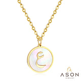 ASON White/Black Shell Gold Color Initial Letter Fashion Pendant Necklace Stainless Steel Alphabet Chain for Gift Chokers