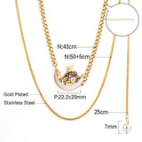 Moon With Cute Astronaut Design Elegant Chain With Imiatation Pearl Double Layer Jewelry On Neck Statement Collier