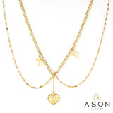 ASON Fashion Heart Cross Multi-layer Chain Pendant Necklace Gold Color Stainless Steel Choker for Women Jewelry Accessories