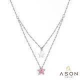 ASON-collar de cadena doble con colgante de estrella para mujer, gargantilla multicapa de acero inoxidable, accesorio de joyería para regalo de fiesta 