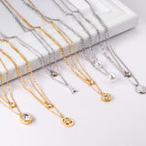 Collares con colgantes de cadena de doble capa para mujeres y niñas, gargantilla redonda de cristal CZ de acero inoxidable en tono dorado y plateado 