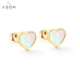 ASON-pendientes con tuerca para Piercing de concha blanca y corazón, pendientes de acero inoxidable, Color dorado, accesorios de joyería para mujer y niña 