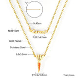 ASON Gold Color Unusual Carrot Pendant Necklace Double Chain Stainless Steel Necklaces for Women Fashion Jewelry Gift