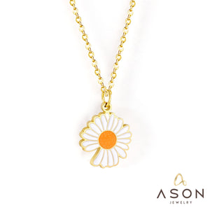 ASON Korean Fashion Sunflower Pendant Necklace for Women Stainless Steel Colorful Choker with Extender Jewelry Accessories