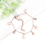 ASON Trendy Moon Star Cubic Zirconia Pendant Charm Bracelet Gol Color Stainless Steel Bangle for Women Girl Fashion Jewelry