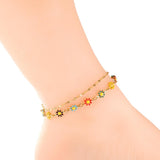 ASON Mixed Color Daisy Accessories Trendy Multi-layer Chains Anklet Gold Color Stainless Steel For Women Girl Jewelry Gift