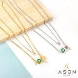 ASON Fashion Oval Hollow Out Star Accessories Multi-layer Chain Pendant Necklace Gold Color Stainless Steel For Women