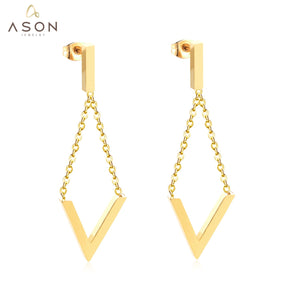 ASON élégant V lettre boucles d'oreilles en acier inoxydable 316L géométrique suspendus boucles d'oreilles pour femmes accessoires bijoux 