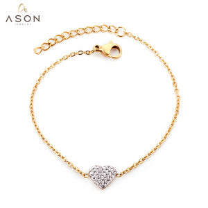 ASON – Bracelets en forme de cœur en zircone cubique pour femmes, chaîne en forme de cœur, couleur or, en acier inoxydable, accessoire de bijoux à usage quotidien