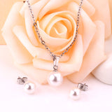 ASON 316L Stainless Steel Bridal Wedding Gold Imitation Pearl Jewelry Sets for Women Necklace Pendant Small Stud Earrings