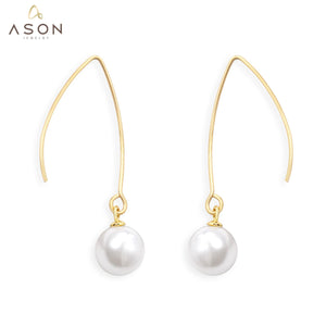 ASON elegante pendiente de gota de perla de imitación blanca pendiente colgante de acero inoxidable 316L para mujer uso diario joyería de regalo de fiesta 