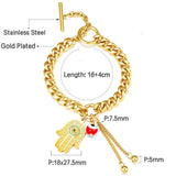 ASON Hand And Red Eye Shape Accessries With Beads Link Chians Bracelet Gold Color Stainless Steel For Women Summer Jewelry