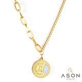 ASON Fashion Gold Color Stainless Steel Christmas Pattern Pendant Necklace with Shell for Women Men Jewelry Gift Accessory