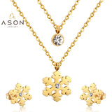 ASON flocon de neige cubique zircone pendentifs multicouche collier boucles d'oreilles ensembles de bijoux couleur or acier inoxydable femmes noël 