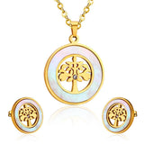 Gold Stainless steel Shell African Wedding Dubai Bridal Jewelry set Indian Tree Necklace Earrings Jewellery Set