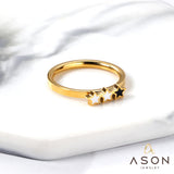 ASON Size 6/7/8/9 Small Star Pattern Finger Ring Gold Color Stainless Steel Fashion Jewelry for Women Party Gift Accessory