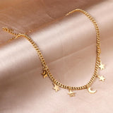 ASON-collar con colgante de estrella y luna de Eslabón cubano de acero inoxidable, gargantilla de Color dorado para mujer, regalo de fiesta, joyería elegante 