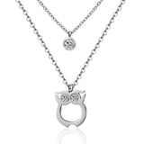 ASON Double chaînes colliers 45 cm colliers Bijoux hibou pendentif colliers rond cubique zircone accessoires Bijoux femme