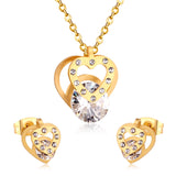 Hot Sale Stainless Steel Sets CZ Fashion Heart Jewelry sets Women Valentine's Day present