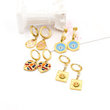 Petites boucles d'oreilles créoles pour filles/femmes, mignon, Piercing, cœur multicolore, acrylique, yeux bleus, pendentifs, cadeaux porte-bonheur