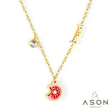 ASON Gold Color Stainless Steel Chain Bread Pendant Necklace with Cubic Zirconia for Women Girl Fashion Jewelry Gift