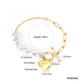 ASON – Bracelet en acier inoxydable pour femmes et filles, couleur or, breloque en forme de cœur, Imitation de perles, bijoux à la mode, accessoires cadeaux de fête 