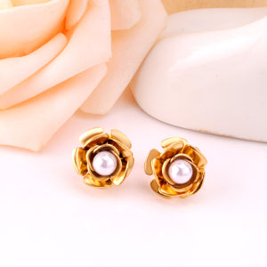 Pendientes con forma de rosa para mujer, aretes con perlas de imitación para fiesta de Navidad, joyería romántica, Piercing