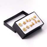 ASON 6pairs/Box Cute Baby Cross/Smile/Star/Round Piercing Stud Earrings Set Gold Color Accessories  Stainless Steel Jewelry