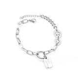 ASON Fashion 316L Stainless Steel Smiley Face Charm Bracelet with Good Lucky Pendant Bangle for Women Jewelry