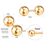 ASON 8mm Size Double Ball Screw Piercing Stud Earrings Gold Color Stainless Steel Women Men Anti-allergy Fashion Jewelry