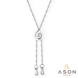 ASON Silver Color Water Drop Pendant Necklace 316L Stainless Steel with Cubic Zirconia for Women Gift Jewelry Accessory