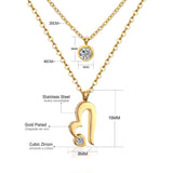 ASON Heart Round Cubic Zirconia Multi-layer Link Chain Pendant Necklace Stainless Steel Gold Color Collars Jewelry Chokers