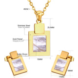 Cute Style Square Shell Necklace Earring Sets For Women Girl Jewelry Sets With 45cm Chain 2 Color Choker Necklaces