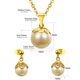 ASON Gold Color Bridal Wedding Jewelry Sets for Women 316L Stainless Steel Imitation Pearl Necklace Pendant Drop Earrings