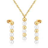 Ensembles de bijoux en acier inoxydable pour femmes et filles, boucles d'oreilles en fausses perles, collier de mariage, ensemble de bijoux de mariée indienne de dubaï