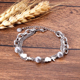 ASON Unique Imitation Pearl Heart Charm Bracelet Stainless Steel Chain Bangle Fashion Jewelry Accessories for Women